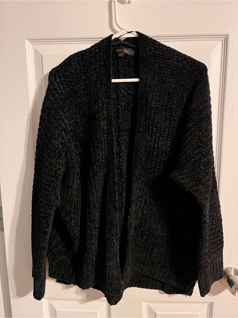 Love Tree Black Chenille Open-Front Cardigan